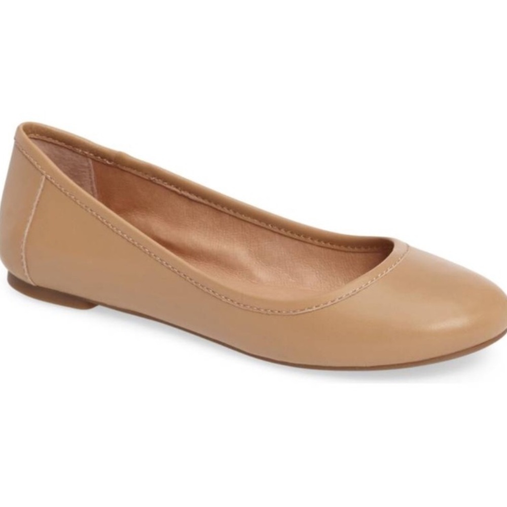 New Size 12 Lucky Brand Leather Tan Ballet Flats - Picture 1 of 4